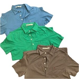 Criquet Shirt Mens Medium Polo Short Sleeve Pima Cotton Slim Lot Green Blue Gray